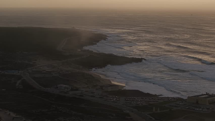 Aerial sunset view of the scenic coastal drive along the N247 road in Cascais Portugal