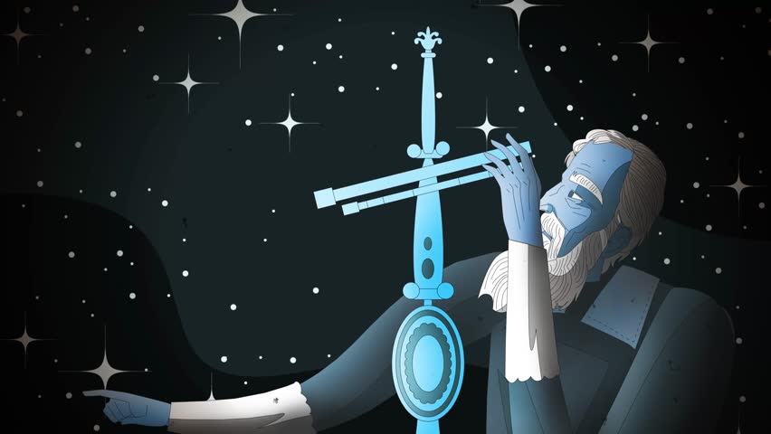 great astronomer observing the stars with his telescope