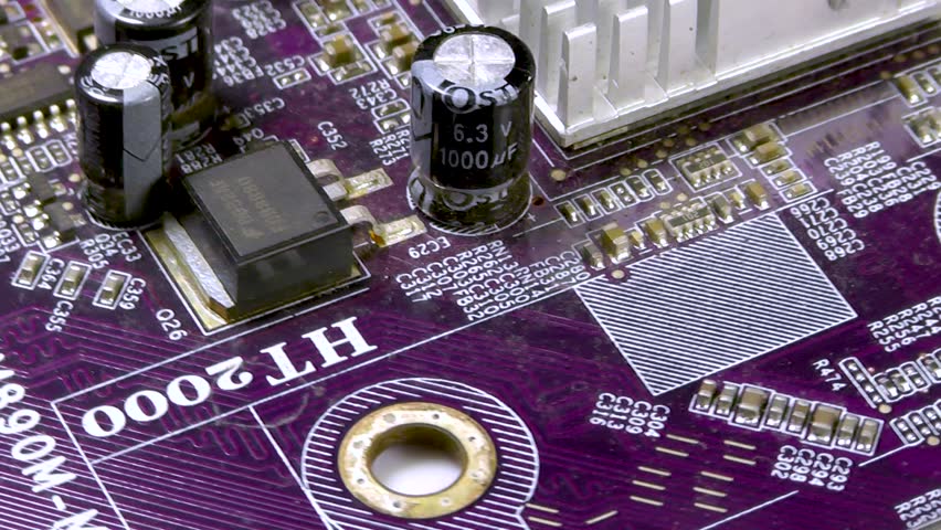 Close-up of a computer motherboard, macro
