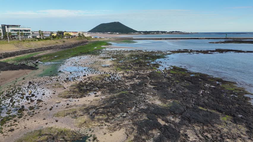 eautiful port in Jeju island, South Korea. stone salt field