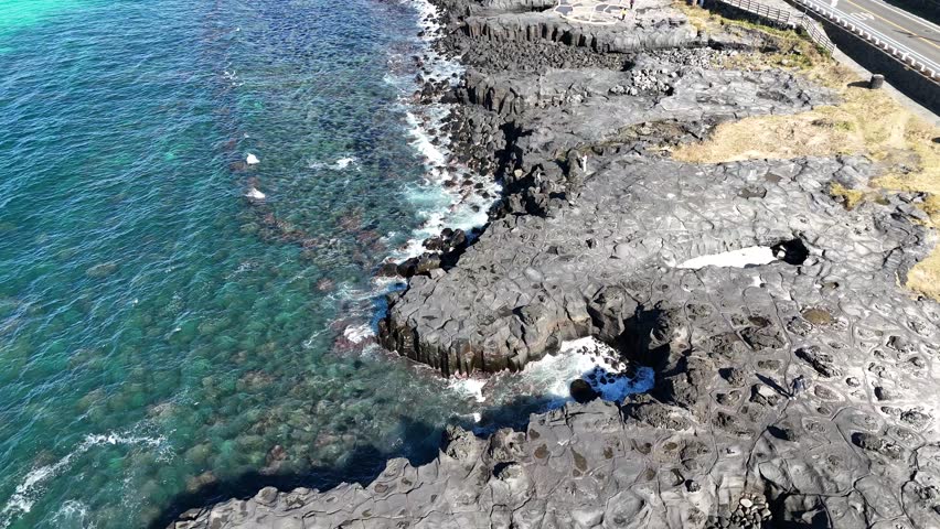 eautiful port in Jeju island, South Korea. stone salt field