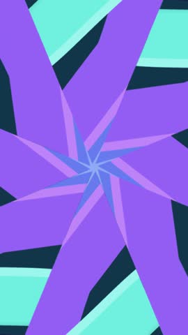 A mesmerizing abstract video featuring a repeating geometric pattern with sharp, angular shapes in shades of purple and blue against a dark teal background.