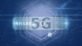 Animation of data processing and 5g text on blue background. global business and digital interface concept digitally generated video. - Powered by Shutterstock - Get 15% off with code: PIKWIZARD15