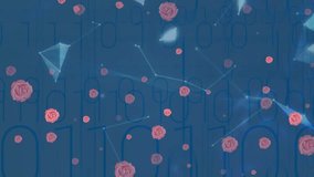 Animation of globe with network of connections with icons over blue screens. Global digital interface technology and networking concept digitally generated video. - Powered by Shutterstock - Get 15% off with code: PIKWIZARD15