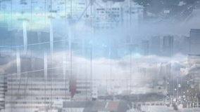 Animation of network of connections and world map over cityscape and digital interface. Global social media, networking and communication concept digitally generated video. - Powered by Shutterstock - Get 15% off with code: PIKWIZARD15