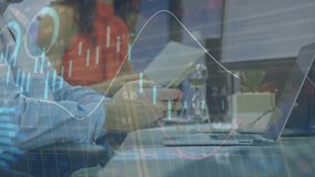 Animation of financial data processing over caucasian businessman using smartphone in office. Global business, finance and data processing concept digitally generated video. - Powered by Shutterstock - Get 15% off with code: PIKWIZARD15