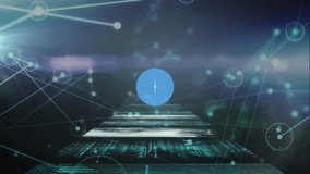 Animation of connected icons, multiple infographic interface and lens flares on abstract background. Digital composite, multiple exposure, coding, communication, globalization, anatomy, technology. - Powered by Shutterstock - Get 15% off with code: PIKWIZARD15