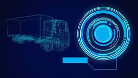 Animation of neon round scanner and data processing over 3d truck model against blue background. Computer interface and automobile engineering technology concept - Powered by Shutterstock - Get 15% off with code: PIKWIZARD15