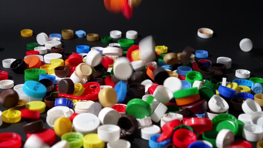 Plastic Caps Waste Recycling Environmental Slow Motion Falling Pollution Concept