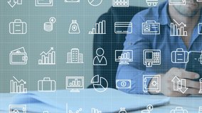 Animation of data processing over caucasian man using smartphone. Global business and digital interface concept digitally generated video. - Powered by Shutterstock - Get 15% off with code: PIKWIZARD15
