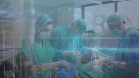 Animation of network of connections over team of diverse surgeons during operation. Health, medicine, connections, network and technology concept digitally generated video. - Powered by Shutterstock - Get 15% off with code: PIKWIZARD15