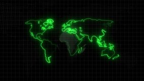 Neon Green World Map Outline Glowing on Dark Grid Background global earth - Powered by Shutterstock - Get 15% off with code: PIKWIZARD15