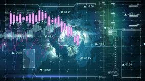 Animation of financial data processing over spinning globe and interface with data processing. Global finance and business technology concept - Powered by Shutterstock - Get 15% off with code: PIKWIZARD15