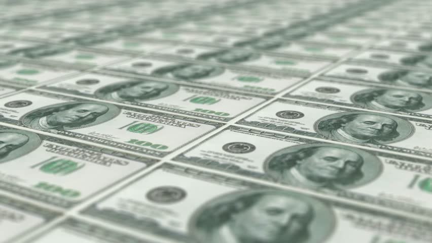 Paper money, hundred-dollar bills. Background of cash money. 4K video.