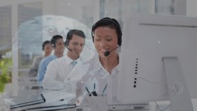 Animation of data processing over diverse business people using phone headsets. global business and digital interface concept digitally generated video. - Powered by Shutterstock - Get 15% off with code: PIKWIZARD15