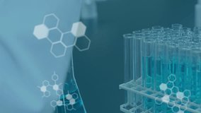 Animation of data processing over scientist in lab. global science and digital interface concept digitally generated video. - Powered by Shutterstock - Get 15% off with code: PIKWIZARD15