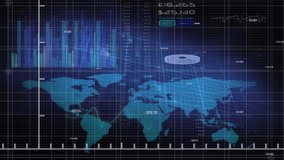 Animation of red graph over spinning human brain icon against world map and data processing. Medical research and business technology concept - Powered by Shutterstock - Get 15% off with code: PIKWIZARD15