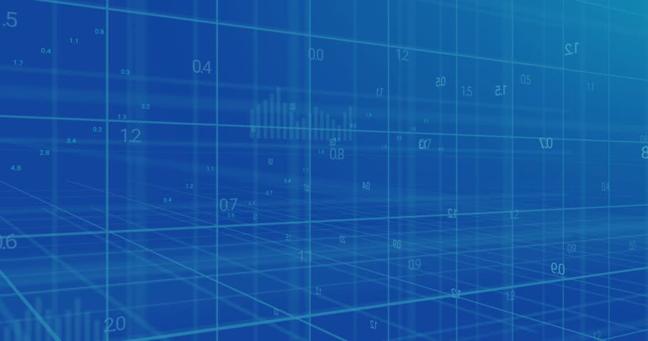 Animation of financial data processing over blue background. Global finances, business and digital interface concept digitally generated video.