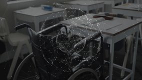 Network sphere forming above wheelchair rotating and pulsing and visualizing classroom connectivity. Assistive technology, digital interface, connectivity, innovation, accessibility, futuristic, - Powered by Shutterstock - Get 15% off with code: PIKWIZARD15