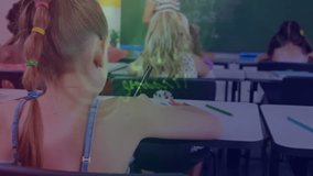 Animation of shapes over diverse schoolchildren learning in classroom. global education, connections and digital interface concept digitally generated video. - Powered by Shutterstock - Get 15% off with code: PIKWIZARD15