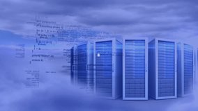 Animation of network of connections with icons over computer servers in clouds. Global connections, networks, computing and data processing concept digitally generated video. - Powered by Shutterstock - Get 15% off with code: PIKWIZARD15