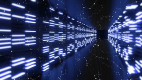 Holographic interface streaming neon data tunnel showing wireframe panels and glowing network nodes. Futuristic, cyber, technology, digital, abstract, network, virtual - Powered by Shutterstock - Get 15% off with code: PIKWIZARD15
