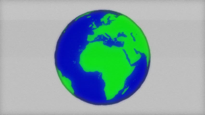 Retro Rotating Earth Globe Animation with Gray Scanline Background, Vintage Old-Style World Loop