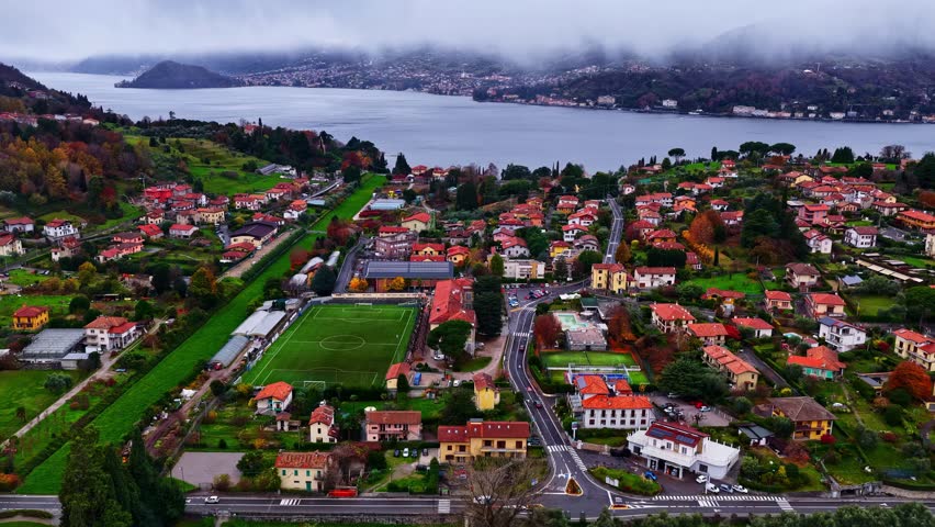 Panoramic aerial view of Bellagio on Lake Como in Italy.