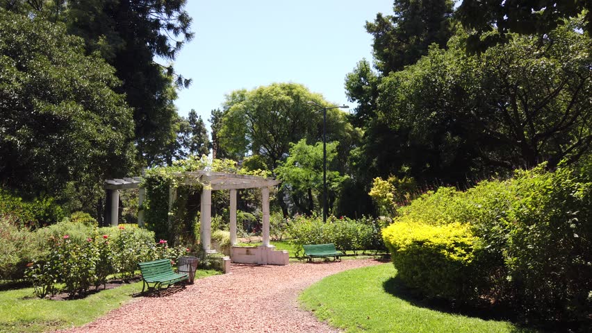 Serene sunny landscape in Green Urban Park of Buenos Aires city Argentina, Parque Chacabuco