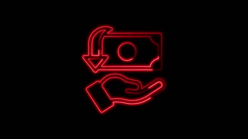 Money Back Guarantee Icon Animation with Glowing Lines on Black Background