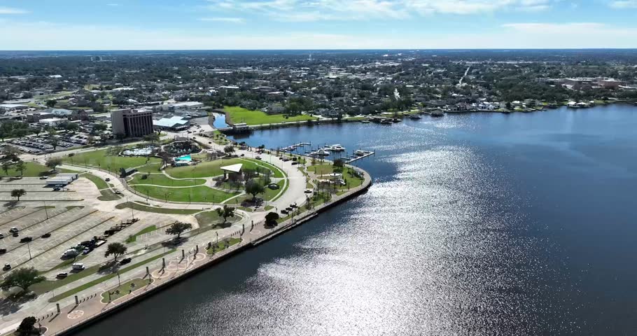 Drone view of suburban Lake Charles, Louisiana on a sunny day