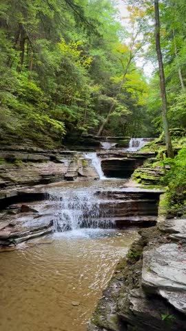 Still Shot of Beautiful Water in Forested Gorge (Buttermilk Falls State Park, Ithaca, New York, USA)