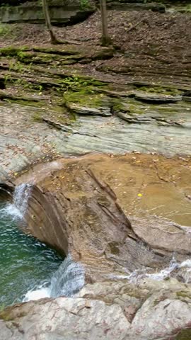 Small Waterfall Pouring in Turquoise-Colored Watering Hole (Buttermilk Falls State Park, Ithaca, New York, USA)