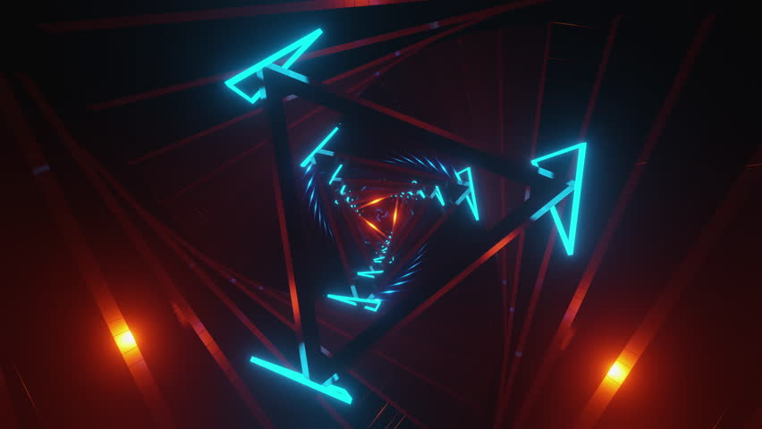 Endless motion graphic of an angular triangular tunnel for club and concert visuals
