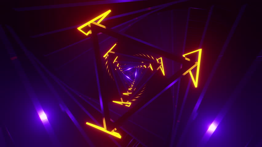 Endless motion graphic of an angular triangular tunnel for club and concert visuals

