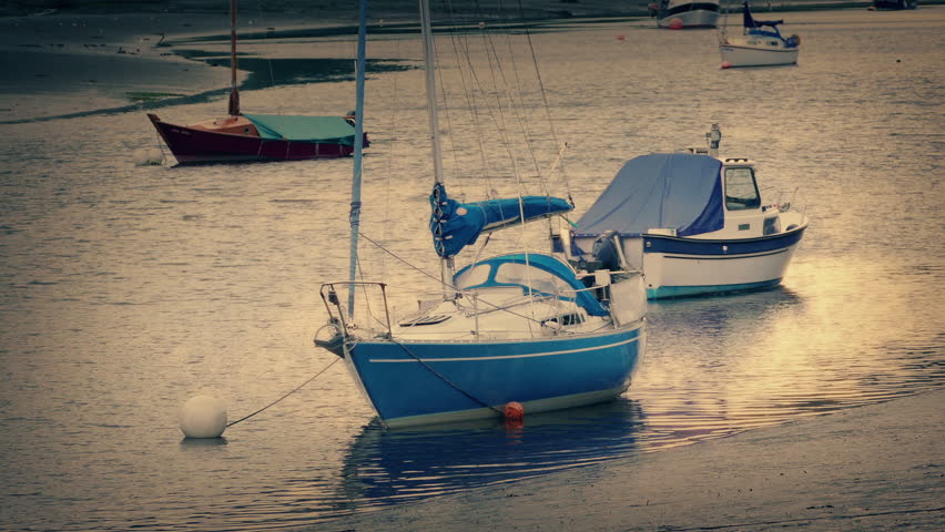 Sailing Boats In Bay At Sunset