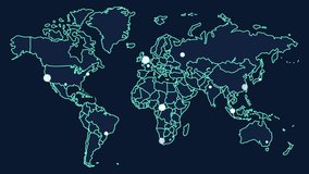 World map with glowing global network nodes pulsing on a dark background. Seamless digital loop illustrating worldwide connectivity, technology, data flow, logistics, and global business systems. - Powered by Shutterstock - Get 15% off with code: PIKWIZARD15