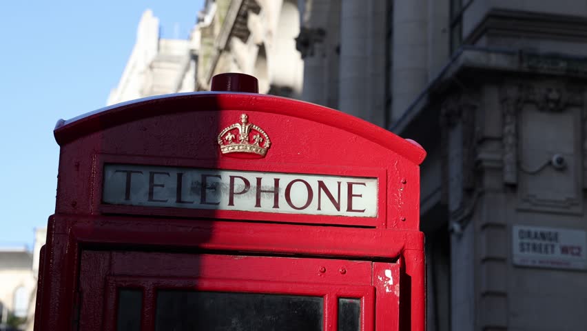 Red telephone booth in London, close up