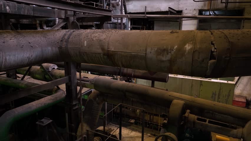 Thermal turbines on the general plan inside the thermal power plant building