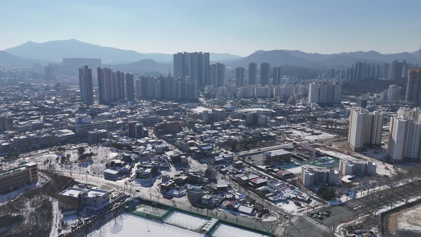 Chun Cheon city view, drone, Gangwon-do, South Korea