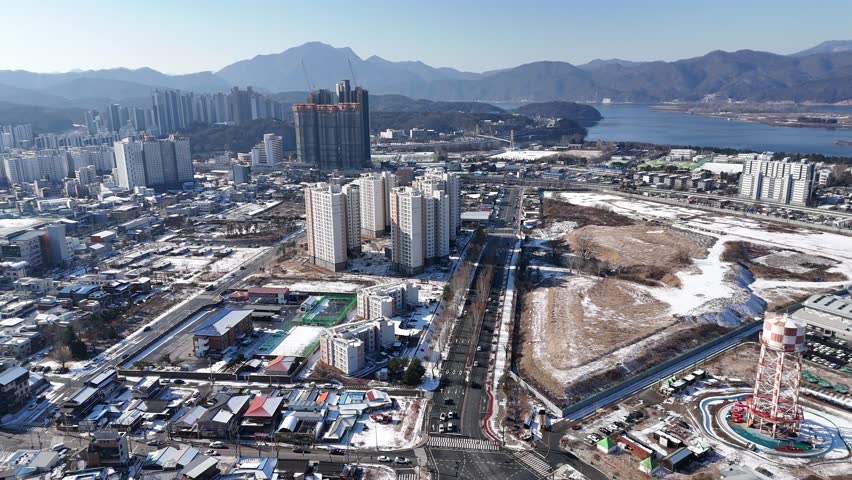 Chun Cheon city view, drone, Gangwon-do, South Korea