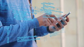 Animation of globe and data processing over caucasian businessman using smartphone. Global technology, business, finance and data processing concept digitally generated video. - Powered by Shutterstock - Get 15% off with code: PIKWIZARD15