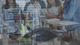 Animation of statistical data processing over diverse colleagues discussing together at office. Business data technology concept - Powered by Shutterstock - Get 15% off with code: PIKWIZARD15