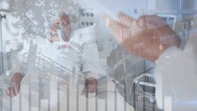 Animation of financial data processing over caucasian male doctor using smartphone. Global medicine, business, finance, computing and data processing concept digitally generated video. - Powered by Shutterstock - Get 15% off with code: PIKWIZARD15