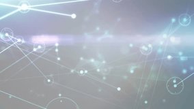 Animation of connected dots over caucasian coworkers standing and discussing reports. Digital composite, multiple exposure, communication, business, teamwork and technology concept. - Powered by Shutterstock - Get 15% off with code: PIKWIZARD15