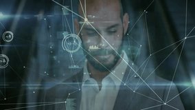 Data processing and network connections animation over business professional in office. Technology, connectivity, digital - Powered by Shutterstock - Get 15% off with code: PIKWIZARD15