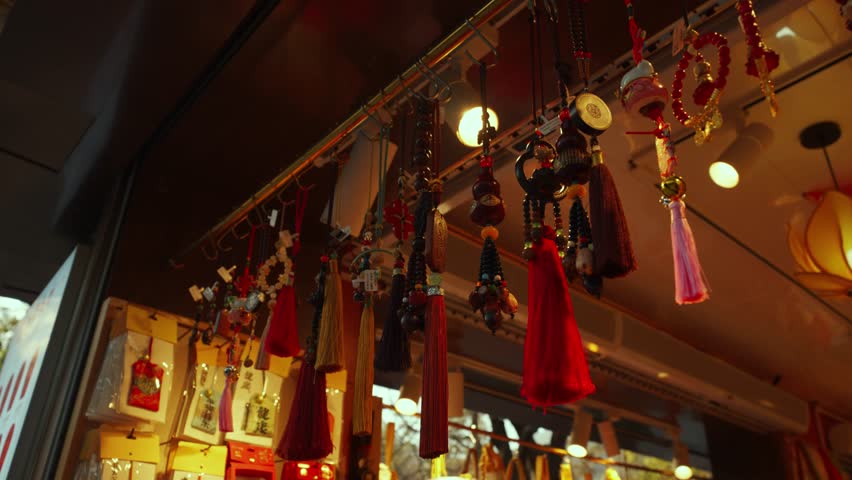 Traditional Chinese Religious Charms And Tassels At Market