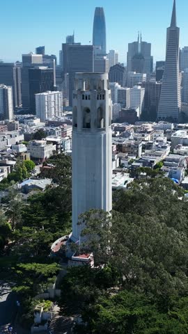 Coit Tower At San Francisco In California United States. Downtown City Skyline. Transportation Scenery. Coit Tower At San Francisco In California United States.