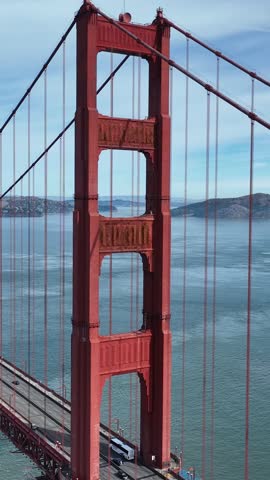 Golden Gate Bridge At San Francisco In California United States. Cable Bridge Aerial Landscape. Freeway Road Scenery. Golden Gate Bridge At San Francisco In California United States.