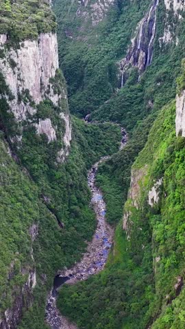 Canyon Of Itaimbezinho At Cambara Do Sul In Rio Grande Do Sul Brazil. Canyons Landscape. Geopark Mountains. Forest Trees. Canyon Of Itaimbezinho At Cambara Do Sul In Rio Grande Do Sul Brazil.